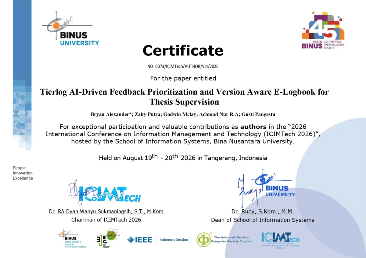 Author Certificate - 2026 International Conference on Information Management and Technology (ICIMTech 2026)